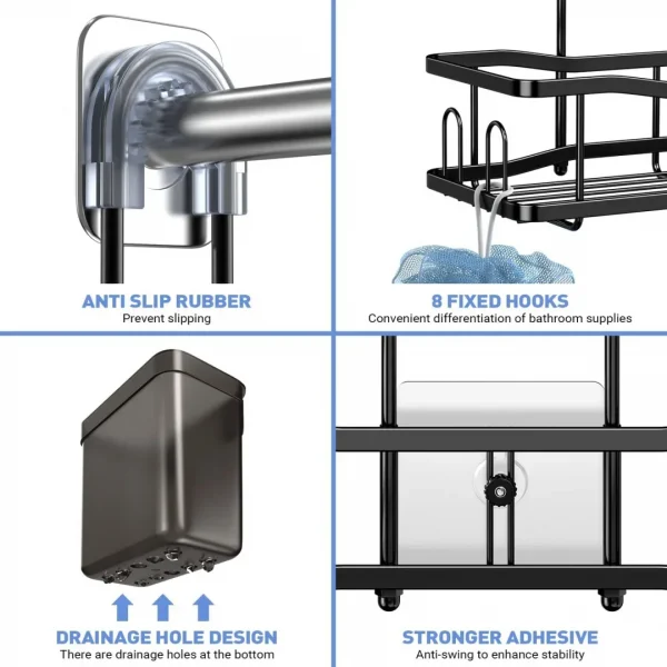 Hanging Shower Caddy Bathroom Organizer: Rustproof Shower Shelf Racks Over Shower Head - No Drilling Inside Bath Shower Rack Shelves Over Showerhead for Shampoo with Soap Holder Black