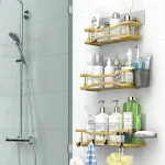 Shower Caddy Bathroom Organizer Shelf: Self Adhesive Shower Rack with Soap Shampoo Holder - Rustproof Stainless Bath Caddy for Inside shower (Gold)