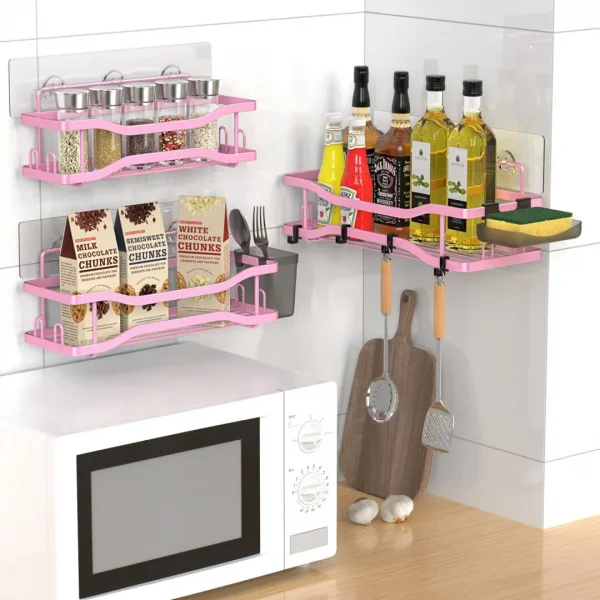 Shower Caddy Bathroom Organizer Shelf: Self Adhesive Shower Rack with Soap Shampoo Holder - Rustproof Stainless Bath Caddy for Inside shower (Pink)