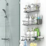 Shower Caddy Bathroom Organizer Shelf: Self Adhesive Shower Rack with Soap Shampoo Holder - Rustproof Stainless Bath Caddy for Inside shower Silver