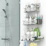 Shower Caddy Bathroom Organizer Shelf: Self Adhesive Shower Rack with Soap Shampoo Holder - Rustproof Stainless Bath Caddy for Inside shower (Chrome)