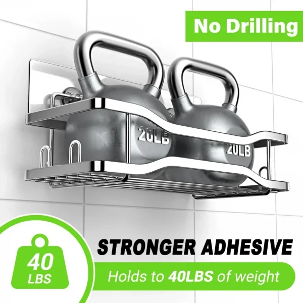 Shower Caddy Bathroom Organizer Shelf: Self Adhesive Shower Rack with Soap Shampoo Holder - Rustproof Stainless Bath Caddy for Inside shower (Chrome)