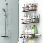 Shower Caddy Bathroom Organizer Shelf: Self Adhesive Shower Rack with Soap Shampoo Holder - Rustproof Stainless Bath Caddy for Inside shower (Bronze)