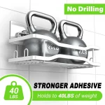 Shower Caddy Bathroom Organizer Shelf: Self Adhesive Shower Rack with Soap Shampoo Holder - Rustproof Stainless Bath Caddy for Inside shower (White)