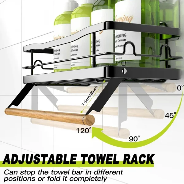 Shower Caddy Shelf Organizer Rack: Self Adhesive Black Bathroom Shelves - Rustproof No-Drilling Stainless Steel Shower Storage for Inside Shower