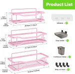 Shower Caddy Bathroom Organizer Shelf: Self Adhesive Shower Rack with Soap Shampoo Holder - Rustproof Stainless Bath Caddy for Inside shower (Pink)