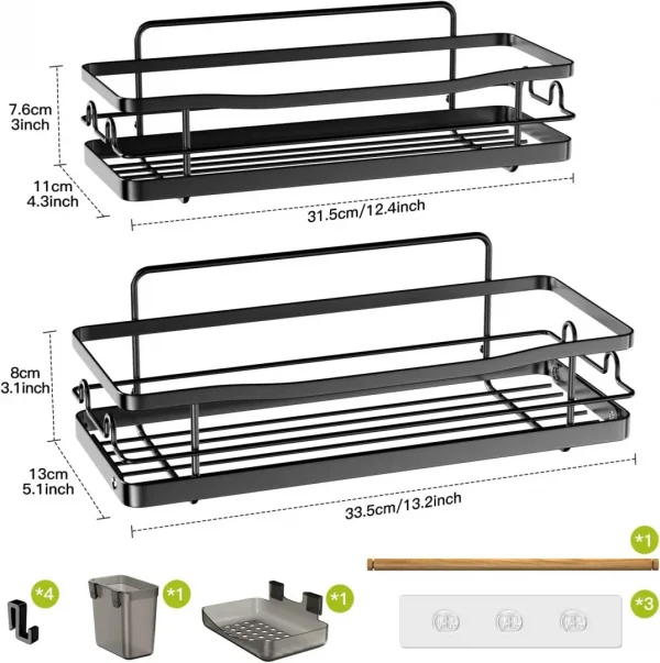 Shower Caddy Shelf Organizer Rack: Self Adhesive Black Bathroom Shelves - Rustproof No-Drilling Stainless Steel Shower Storage for Inside Shower