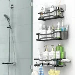 Shower Caddy Bathroom Organizer Shelf: Self Adhesive Shower Rack with Soap Shampoo Holder - Rustproof Stainless Bath Caddy for Inside shower Black