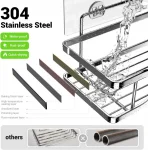 Shower Caddy Bathroom Organizer Shelf: Self Adhesive Shower Rack with Soap Shampoo Holder - Rustproof Stainless Bath Caddy for Inside shower (Chrome)