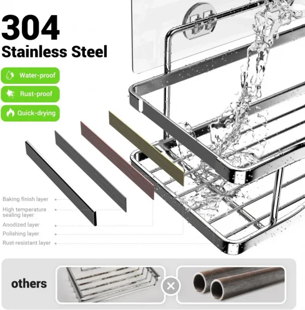 Shower Caddy Bathroom Organizer Shelf: Self Adhesive Shower Rack with Soap Shampoo Holder - Rustproof Stainless Bath Caddy for Inside shower (Chrome)
