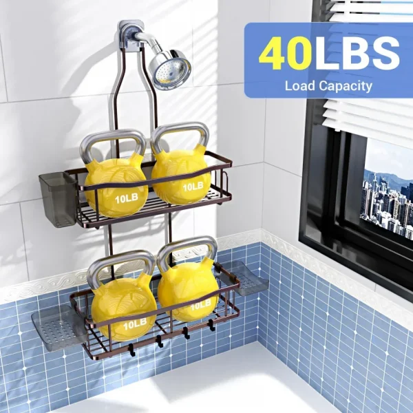 Hanging Shower Caddy Bathroom Organizer: Rustproof Shower Shelf Racks Over Shower Head - No Drilling Inside Bath Shower Rack Shelves Over Showerhead for Shampoo with Soap Holder Bronze
