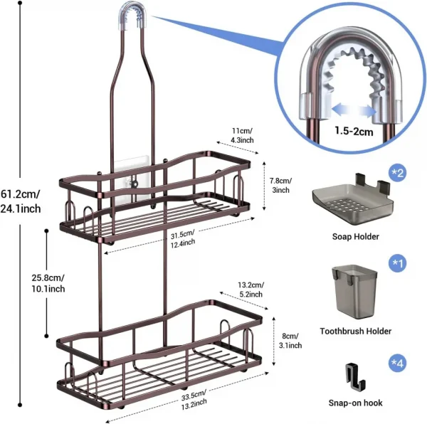 Hanging Shower Caddy Bathroom Organizer: Rustproof Shower Shelf Racks Over Shower Head - No Drilling Inside Bath Shower Rack Shelves Over Showerhead for Shampoo with Soap Holder Bronze