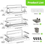 Shower Caddy Bathroom Organizer Shelf: Self Adhesive Shower Rack with Soap Shampoo Holder - Rustproof Stainless Bath Caddy for Inside shower (Chrome)