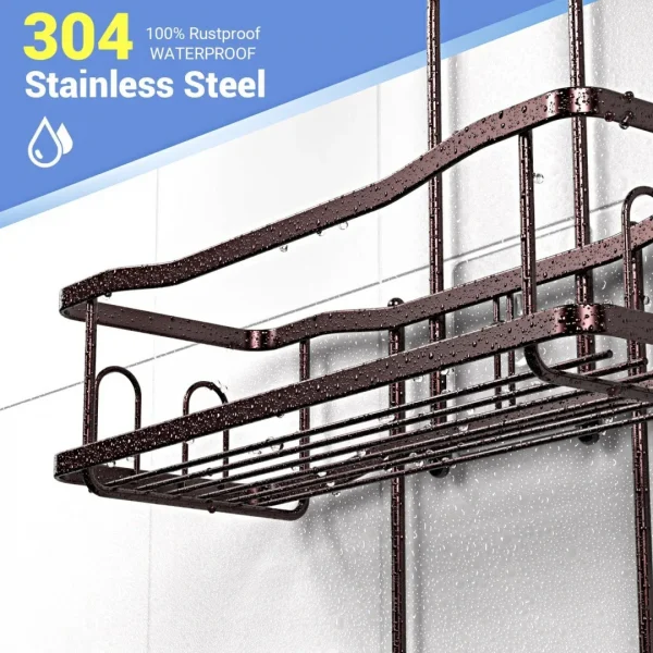 Hanging Shower Caddy Bathroom Organizer: Rustproof Shower Shelf Racks Over Shower Head - No Drilling Inside Bath Shower Rack Shelves Over Showerhead for Shampoo with Soap Holder Bronze