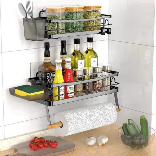 Shower Caddy Shelf Organizer Rack: Self Adhesive Black Bathroom Shelves - Rustproof No-Drilling Stainless Steel Shower Storage for Inside Shower