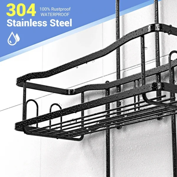 Hanging Shower Caddy Bathroom Organizer: Rustproof Shower Shelf Racks Over Shower Head - No Drilling Inside Bath Shower Rack Shelves Over Showerhead for Shampoo with Soap Holder Black