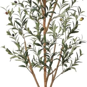 Aitatty 6FT Tall Artificial Olive Tree with Natural Wood Trunk - Faux Silk Plant for Home and Office Decor, Indoor Fake Potted Tree with Lifelike Fruits