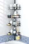 Aitatty Shower Caddy with Tension Pole: 4 Tier Adjustable Corner Shower Organizer for Bath Essentials, 43.5 to 120 Inch, Black