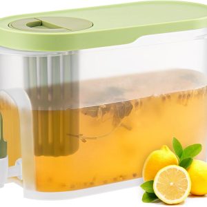 Aitatty 1 Gallon Drink Dispenser for Fridge, Beverage Container for Parties - Cold Water Pitcher, Lemonade Stand, Juice Jug with Spigot (Green)