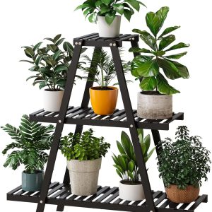 Aitatty 3-Tier Plant Stand: Indoor/Outdoor Black Ladder Shelf for Multiple Plants, Holds 8 Potted Flowers, Ideal for Living Room, Patio, and Balcony