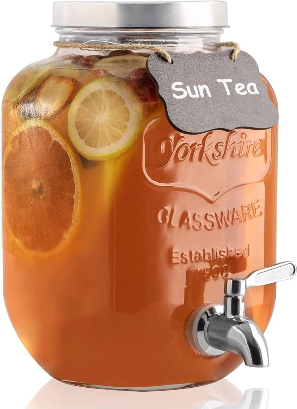 Aitatty 1-Gallon Stainless Steel Drink Dispenser with Spigot - Airtight & Leakproof Glass Sun Tea Jar with Anti-Rust Lids, Ideal for Parties and Laundry Detergent Storage