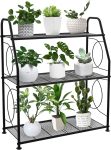 Aitatty 3-Tier Heavy Duty Metal Plant Stand: Indoor/Outdoor Shelf for Living Room, Balcony, and Garden (Black)