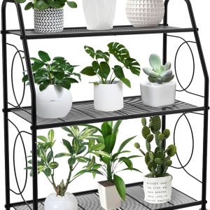 Aitatty 3-Tier Heavy Duty Metal Plant Stand: Indoor/Outdoor Shelf for Living Room, Balcony, and Garden (Black)