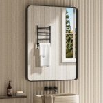 Aitatty 22 x 30 Inch Black Bathroom Mirror, Wall Mounted Vanity Mirror with Rounded Corner Metal Frame, Tempered Glass, Anti-Rust - Horizontal or Vertical Installation