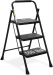 Aitatty 3-Step Folding Ladder - 500 lbs Capacity, Wide Anti-Slip Pedals, Lightweight and Portable with Handgrip, Black