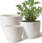 Aitatty Set of 3 Plant Pots - 10", 9", 8" Speckled White Flower Planters with Drainage Holes for Indoor and Outdoor Use
