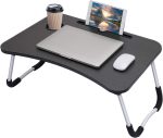 Aitatty Black Lap Desk-Foldable Laptop Table with Foldable Leg,Phone Groove,Cup Slot for Reading Writing on Bed