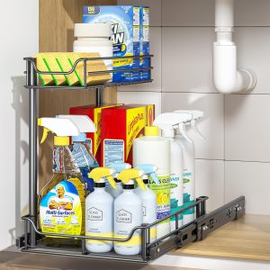 Aitatty Metal Under Sink Organizer - Larger Storage Solution for Kitchen and Bathroom Cabinets, Under Sink Storage and Organization, 13.1W x 16.7D x 15.6H inches