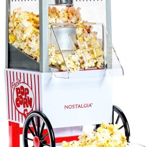 Aitatty Hot Air Popcorn Maker, 12 Cup Capacity, Oil-Free with Measuring Cap, Vintage Movie Theater Style in White & Red