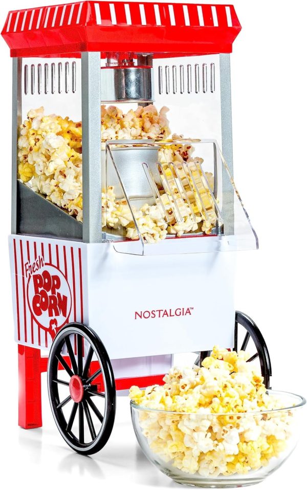 Aitatty Hot Air Popcorn Maker, 12 Cup Capacity, Oil-Free with Measuring Cap, Vintage Movie Theater Style in White & Red