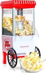 Aitatty Hot Air Popcorn Maker, 12 Cup Capacity, Oil-Free with Measuring Cap, Vintage Movie Theater Style in White & Red