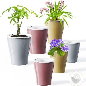Aitatty Self-Watering Plant Pots for Indoor Plants - Pack of 6, 5" / 6.7" Planters for African Violets, Orchids - Gold, Silver, Rose Gold