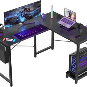 Aitatty Gaming Table Corner Desk 50 Inch PC Writing Desk Study Desks L Shaped Reversible Black