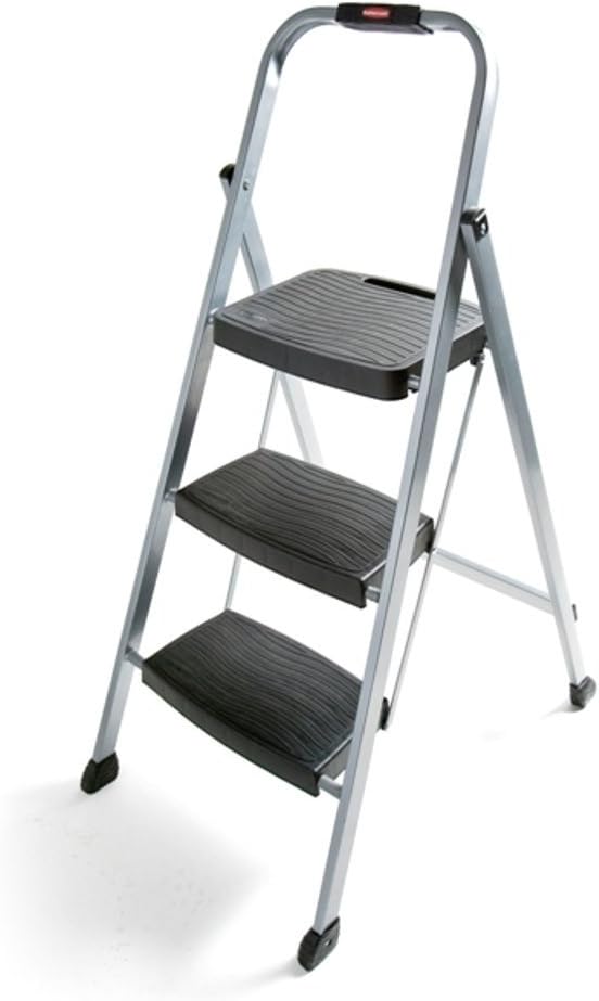 Aitatty Steel 3-Step Ladder with Hand Grip, 200 lb Capacity, Silver