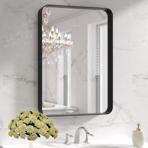 Aitatty 22x30 Inch Matte Black Metal Framed Bathroom Mirror - Rounded Rectangle Anti-Rust Vanity Mirror with Tempered Glass, Farmhouse Style, Hangs Horizontally or Vertically
