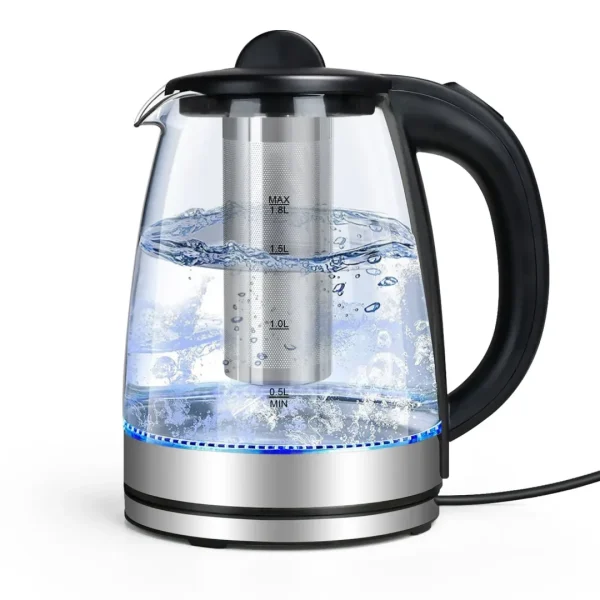 Aitatty Fast Boil Tea Kettle: 2L Hot Water Boiler, 1500W Glass Electric Kettle with Tea Infuser, Auto Shutoff & Boil Dry Protection