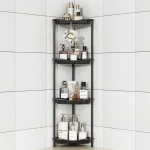 Aitatty 4 Tier Floor Standing Corner Shower Caddy Organizer: Reinforced Plastic Shower Shelves with Extra-Tall Storage for Large Shampoo Bottles, Rustproof Bathroom Corner Shelf Rack with Hooks
